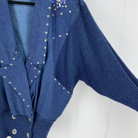 Vtg IB Diffusion Small Coat Denim Studded Unique Oversized Boho 80’s Artsy Jean - Picture 5 of 7